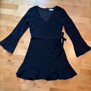 Altar'd State Black Cotton Faux Wrap Dress, XS
